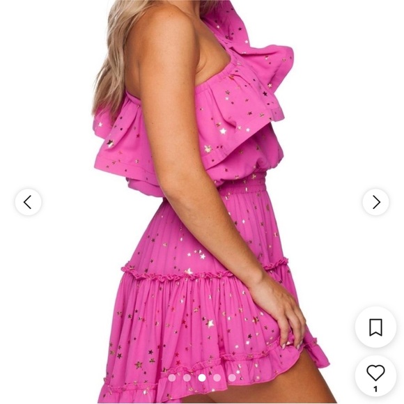 Buddy Love Hot Pink One-Shoulder Ruffle Dress with Star Accents Size Small - Picture 2 of 6